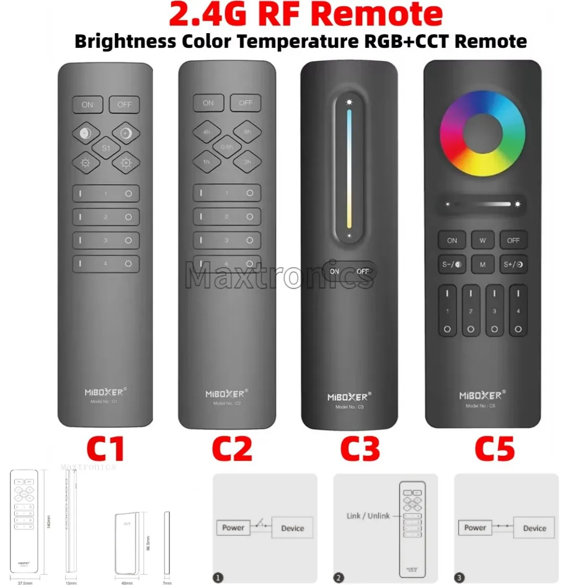 Miboxer 4-Zone C1/C2/C3/C5 RGB+CCT Remote Controller Color Temperature Magnetic 2.4G RF Wireless Brightness Adjustable Lighting