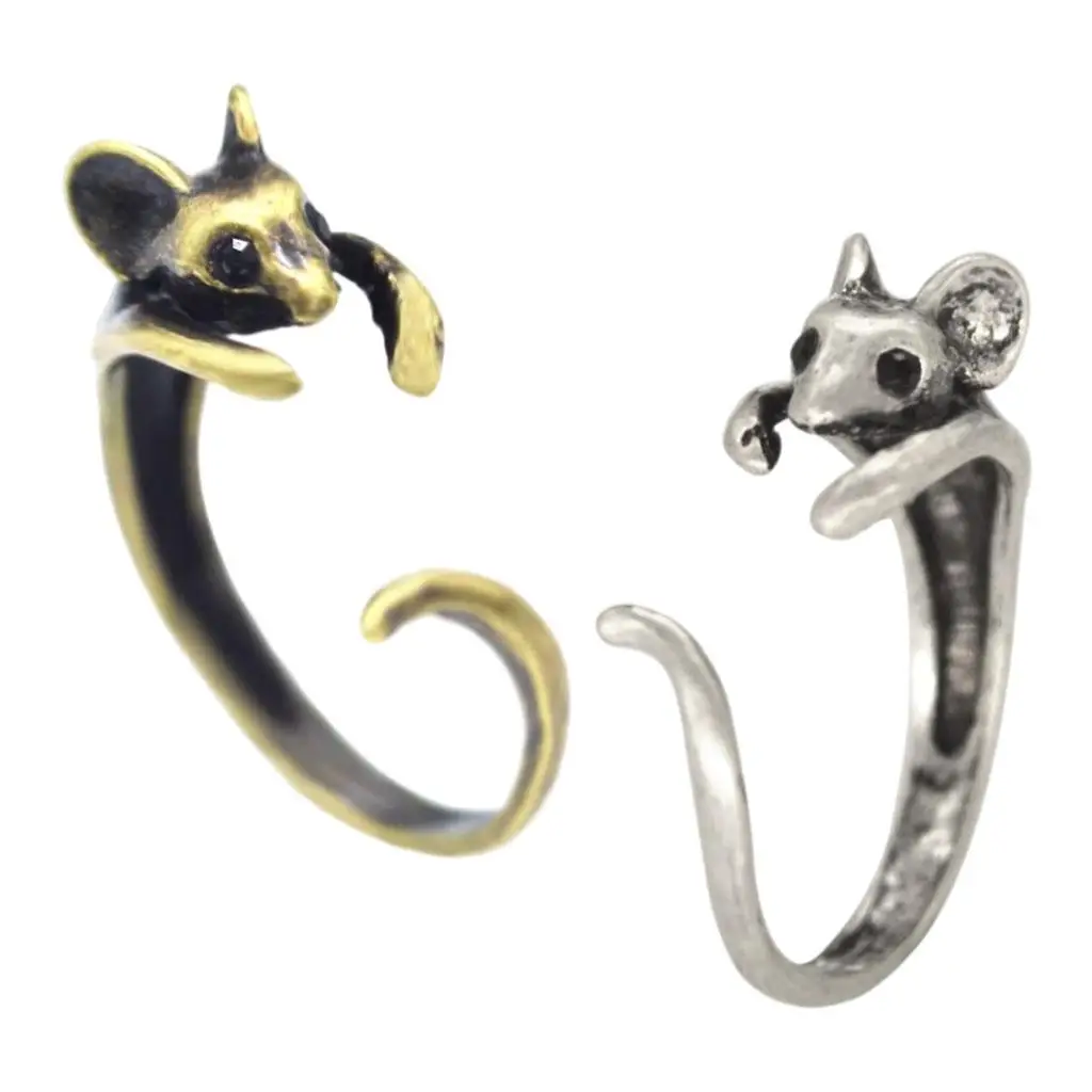 Novelty Rat Shaped Open- Adjustable Rings Wear Accessories Jewelry Punk Creative Vintage Style Alloy Gift Men Women