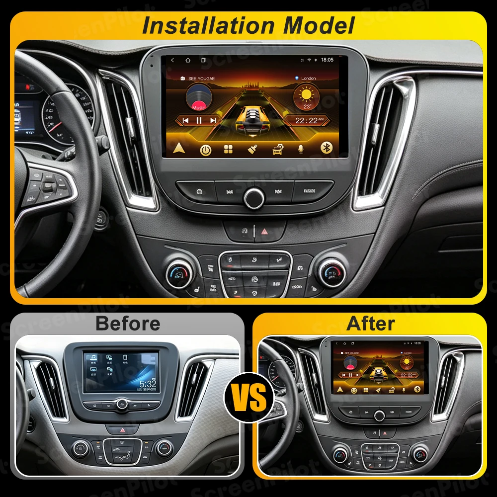Android 16 For Chevrolet Malibu 9 2015-2022 Car Radio Stereo Head Unit Multimedia Video Player GPS Navigation 2K QLED 9 Inch RDS