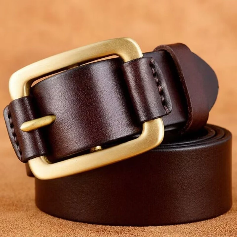 Pure Cowhide High Quality Genuine Leather Belts for Men Male Brass Buckle Business Casual Pants Belt Man