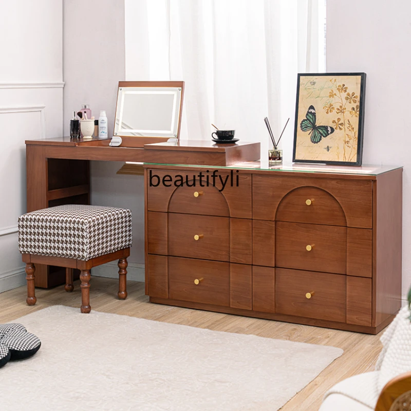 American medieval dresser, smart flip cover, makeup table, integrated chest, bedroom, retro bedside cabinet