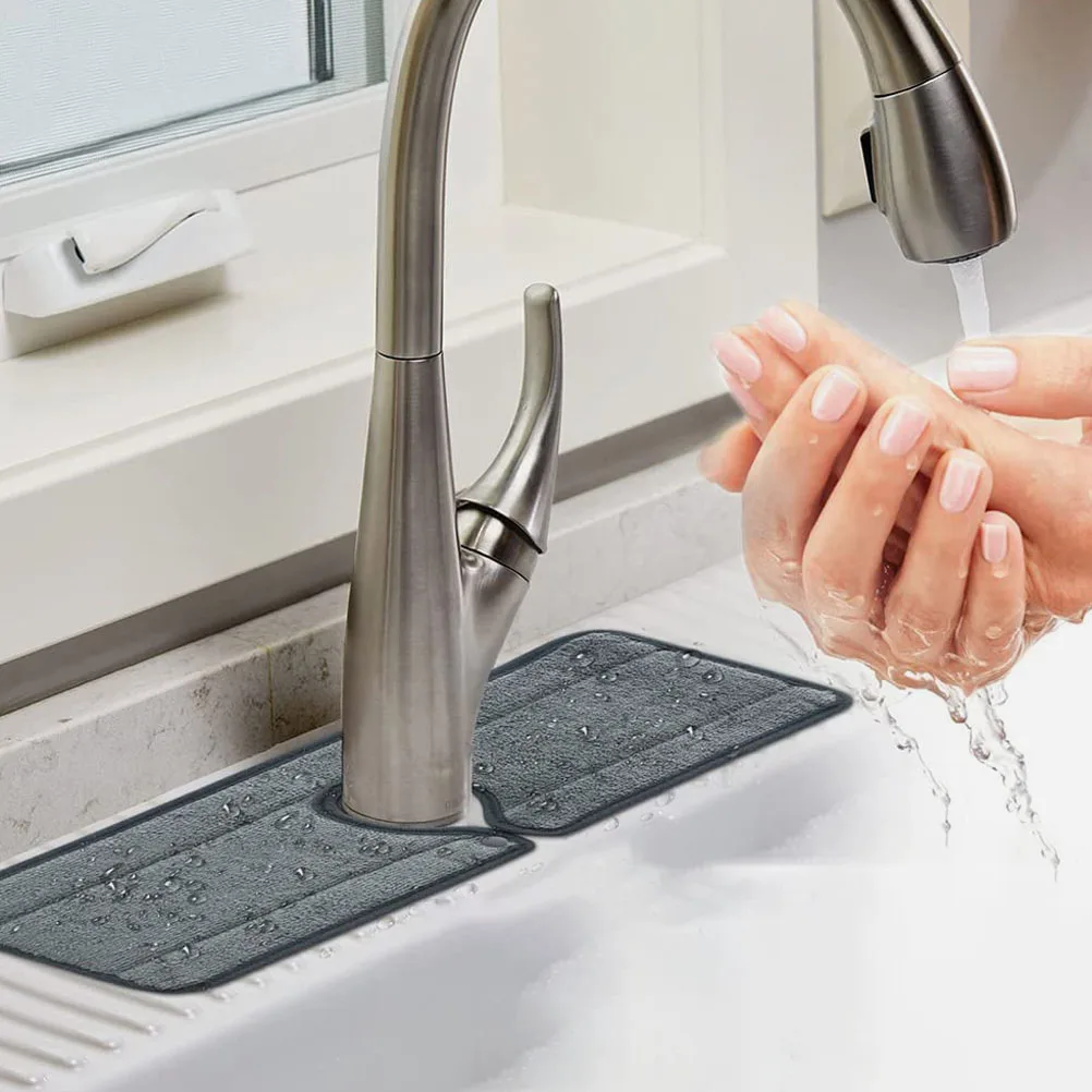 

2Pcs Kitchen Countertop Mat Simple Design Wrap-Around Faucet Absorbent Pad Practical Sink Surface Cleaner Faucet Absorbent Mat