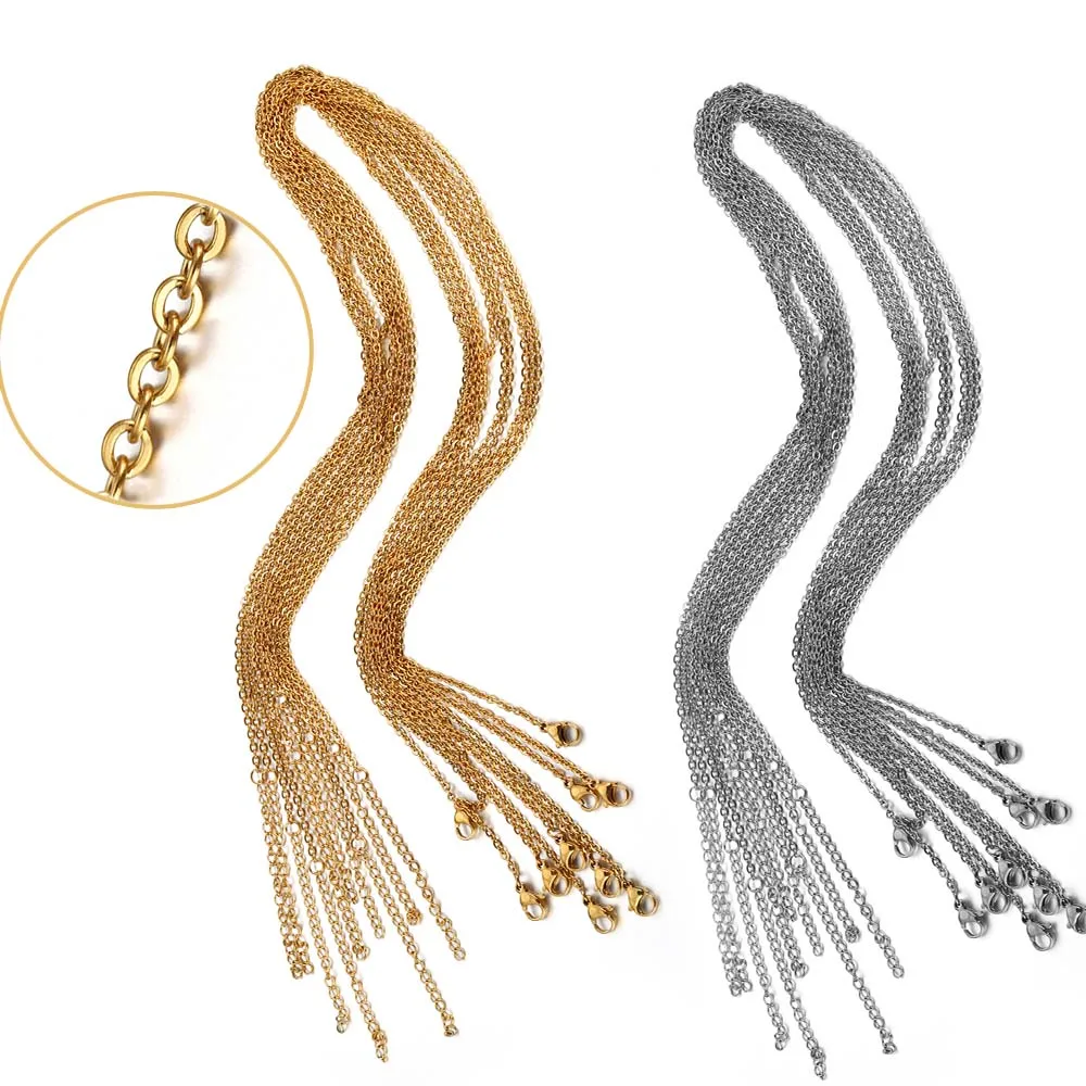 5pcs Stainless Steel Necklace Chain Gold Color 45+5cm Blank Basic Chains with Lobster Clasp for DIY Jewelry Making Accessories