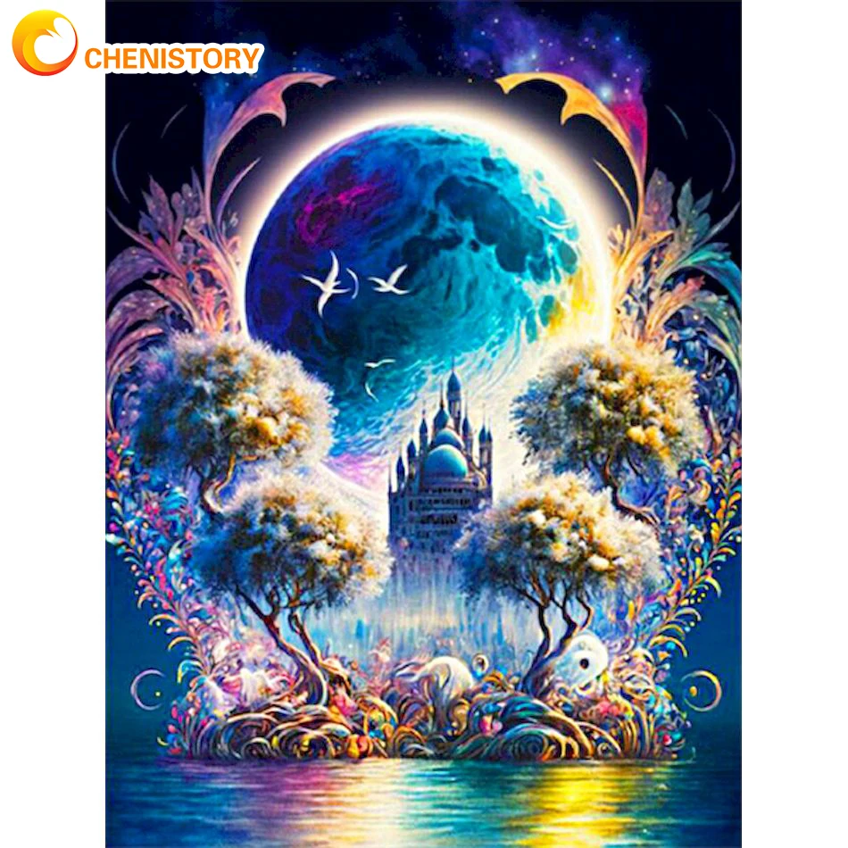 

CHENISTORY Diamond Painting Castle View Cross Stitch Kit 5D DIY New Arrival Diamond Embroidery Scenery Mosaic Home Decoration Gi