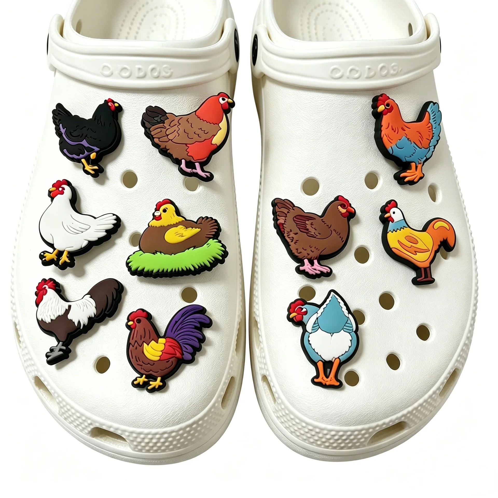 20-Pack Pet Chicken Croc Charms - Detachable PVC Shoe Decor for Sandals & Beach Bags - DIY Cute Accessories