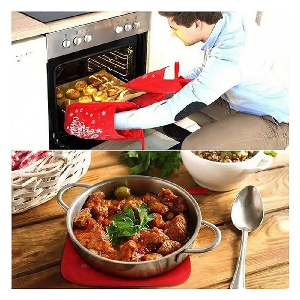 Christmas Pot Rack Christmas Oven Mitt with Storage Pocket Heat-resistant Pot Holder Set Holiday Baking Essentials for Baking