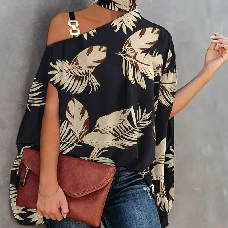 Summer Loose Women\'s Printed Halter Neck Elegant Short Sleeve Women\'s Bat Shir Womens Tops  Blouse Women 2024