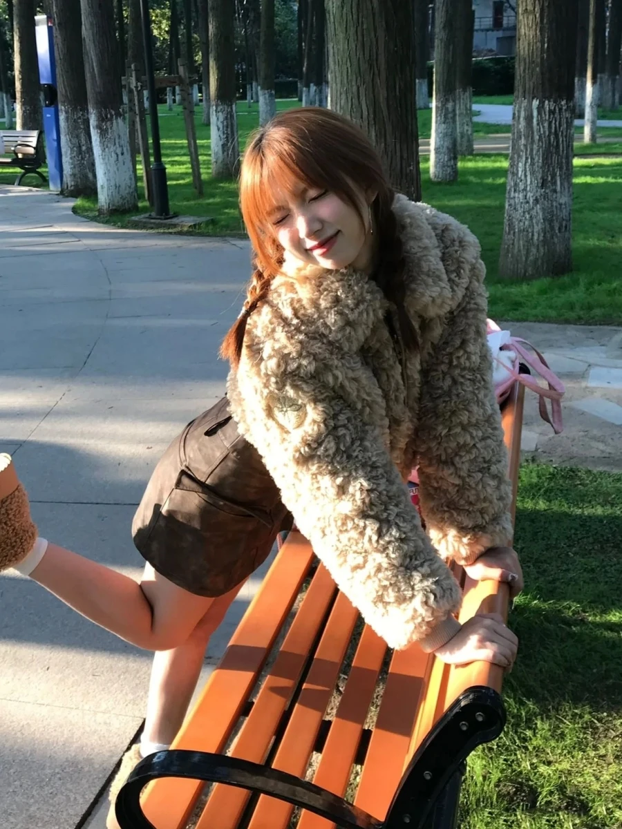 Fourrure d'agneau extérieur ort Jaet femmes lâche petite Fraance Sle manteau automne hiver nouvelle fourrure écologique Thiened Long Sve...