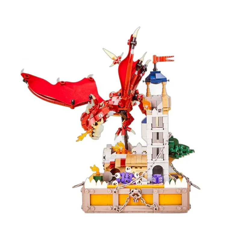 927PCS Creative Red Dragon Building Blocks Kit Game Magic Dungeons Dragons Architectural Model Brick Toys For Children Xmas Gift