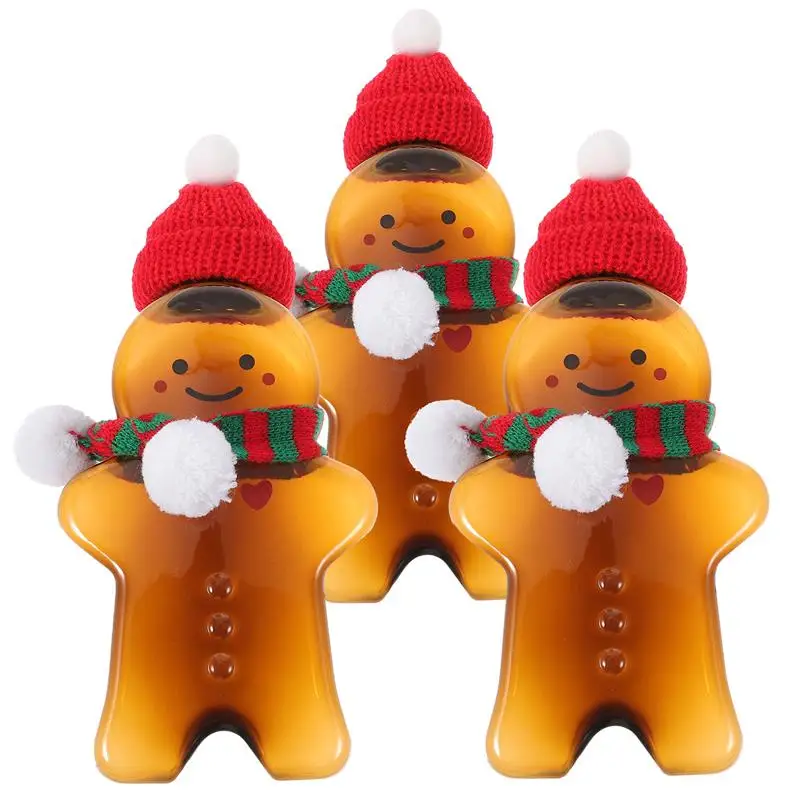 3 Sets Christmas Gingerbread Man Juice Bottles With Scarves Hats Snowman Beverage Bottles Empty Plastic Juice Candy Bottles