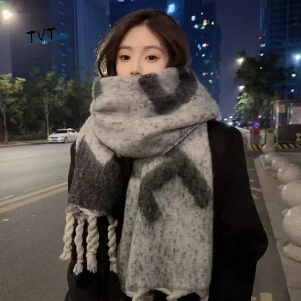 

Fashion Mohair Wool Tassel Scarves Thick Braid Fringe Warm Vintage Thick Shawl Soft Korean Style Shawl Wrap Outdoor
