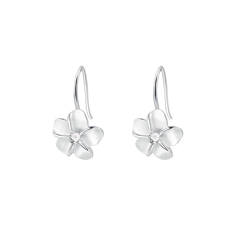 Real 925 Sterling Silver Zircon Flower Ear Hook Stud Earrings For Women Elegant Plant Fine Jewelry Light Luxury Accessory