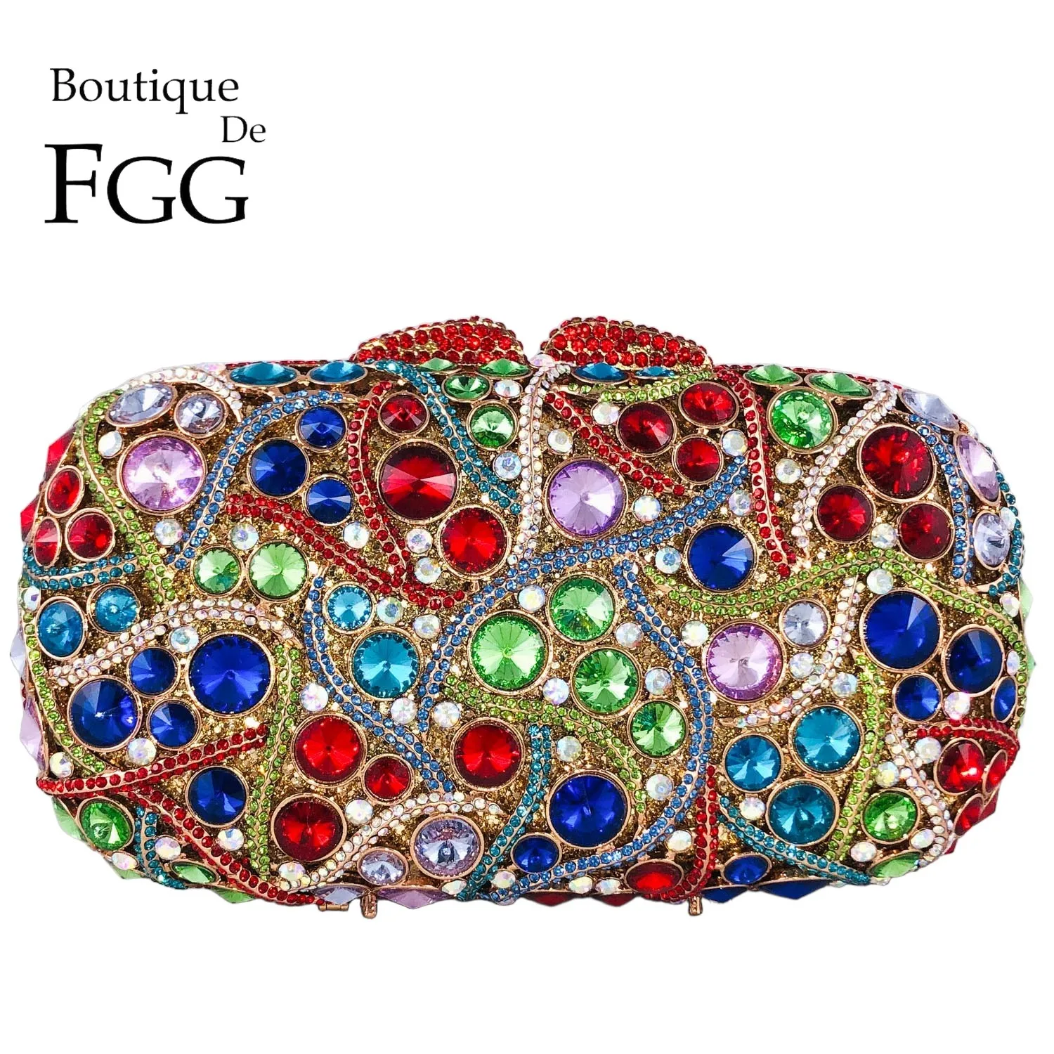 ブティック・デ・FGG カラフルな女性用イブニングバッグとクラッチ、パーティー用ハードケースクリスタルクラッチバッグ、キラキラ輝くラインストーンクラッチバッグ