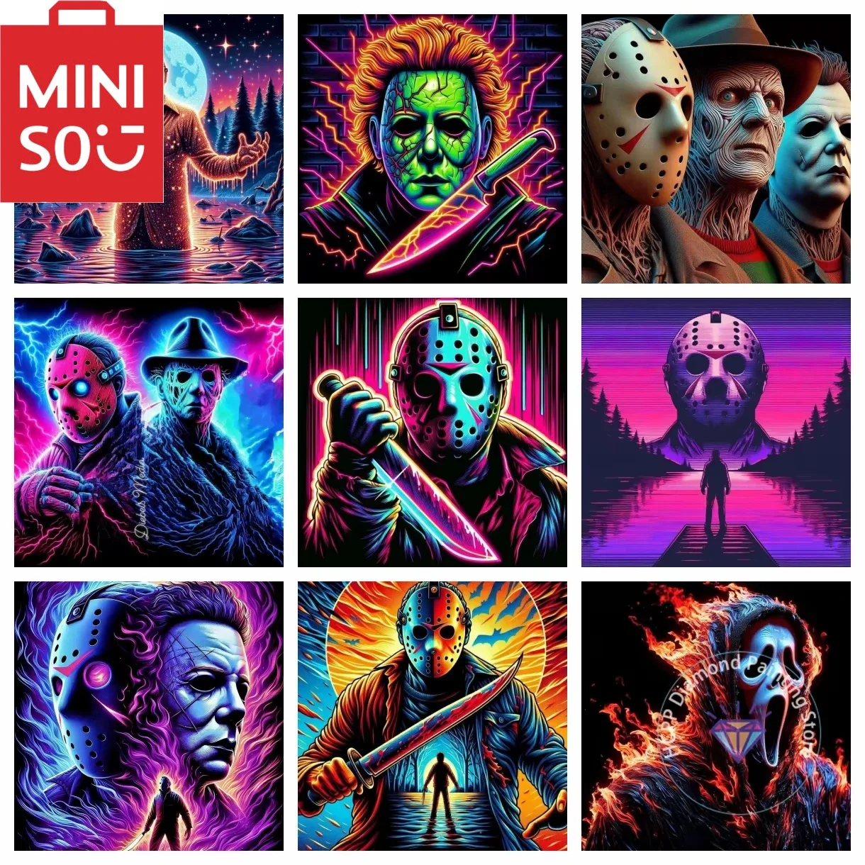 MINISO فيلم رعب موضوع التطريز اليدوية DIY القوطية الرعب 5D DIY مربع ومستدير الماس طقم الطلاء ديكور المنزل #1