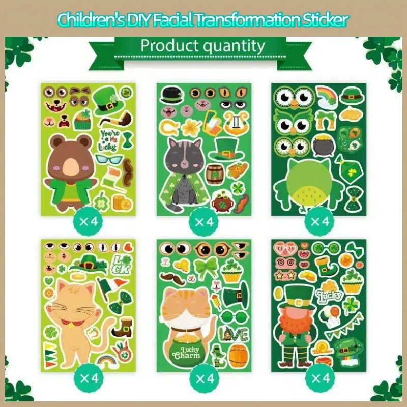 

Набор детских наклеек на День святого Патрика: игра-трансформация лица, поделки своими руками, игрушки для школьных вечеринок, 24 шт.