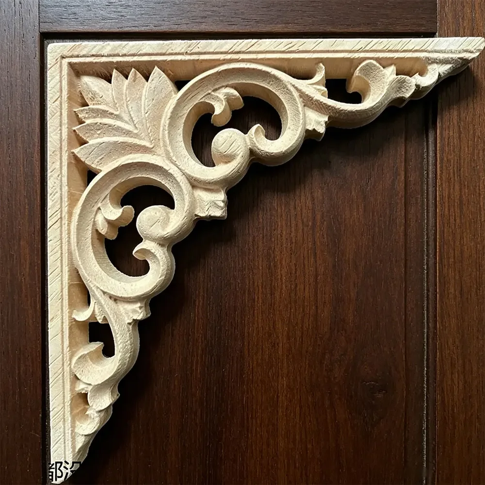 Woodcarving Corner Decal Wooden Figurines Crafts Appliques Frame Wall Door Furniture Decor 12-30cm Old European Style