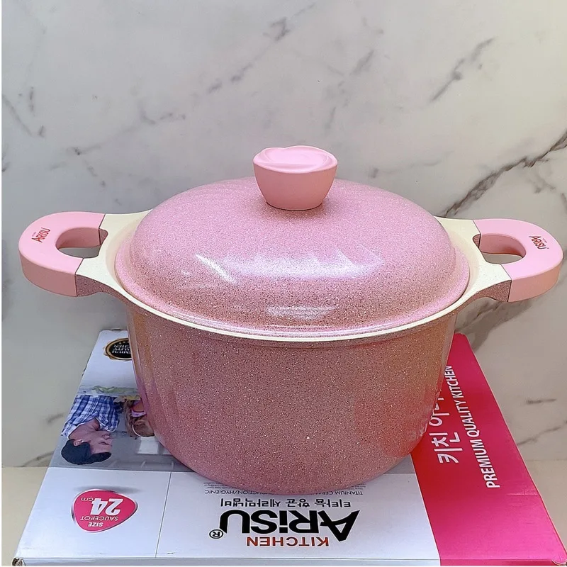 Pink Girl Heart Ceramic Non-stick Soup Pots Kitchen Gift Gas Induction Cooker Dual-use Milk Pot Multi-functional Pot for Cooking