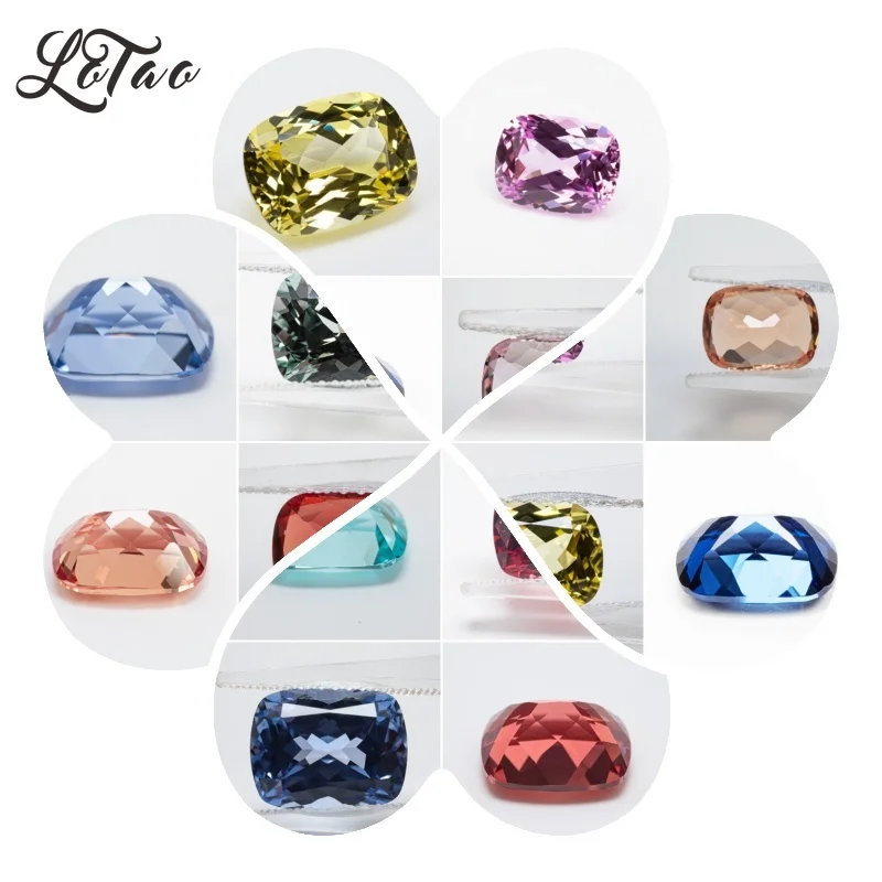 

Lab Grown Sapphire Rectangular Cushion Shape Multiple Color Gemstone for Jewelry Setting Custom Design Selectable Certificate