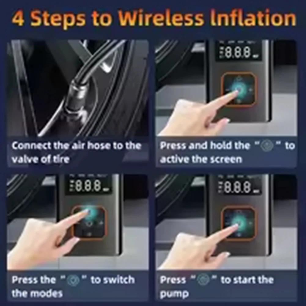 A64P-19-Cylinder 4000Mah Lighting Portable Vehicle Air Pump For Car Tire Inflation, Vehicle-Mounted Air Inflation Pump