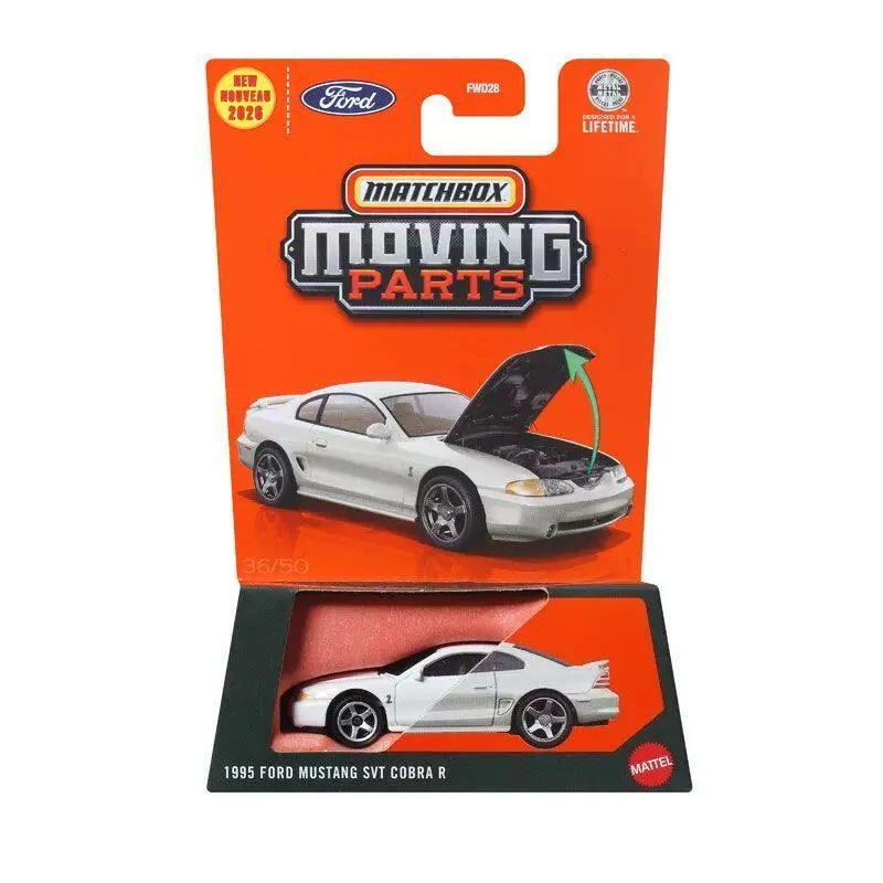 Coche de juguete Matchbox original con piezas móviles, modelo de metal fundido a presión a escala 1/64, Ford Mustang Svt Cobra R de 1995, colección de vehículos, regalo de cumpleaños