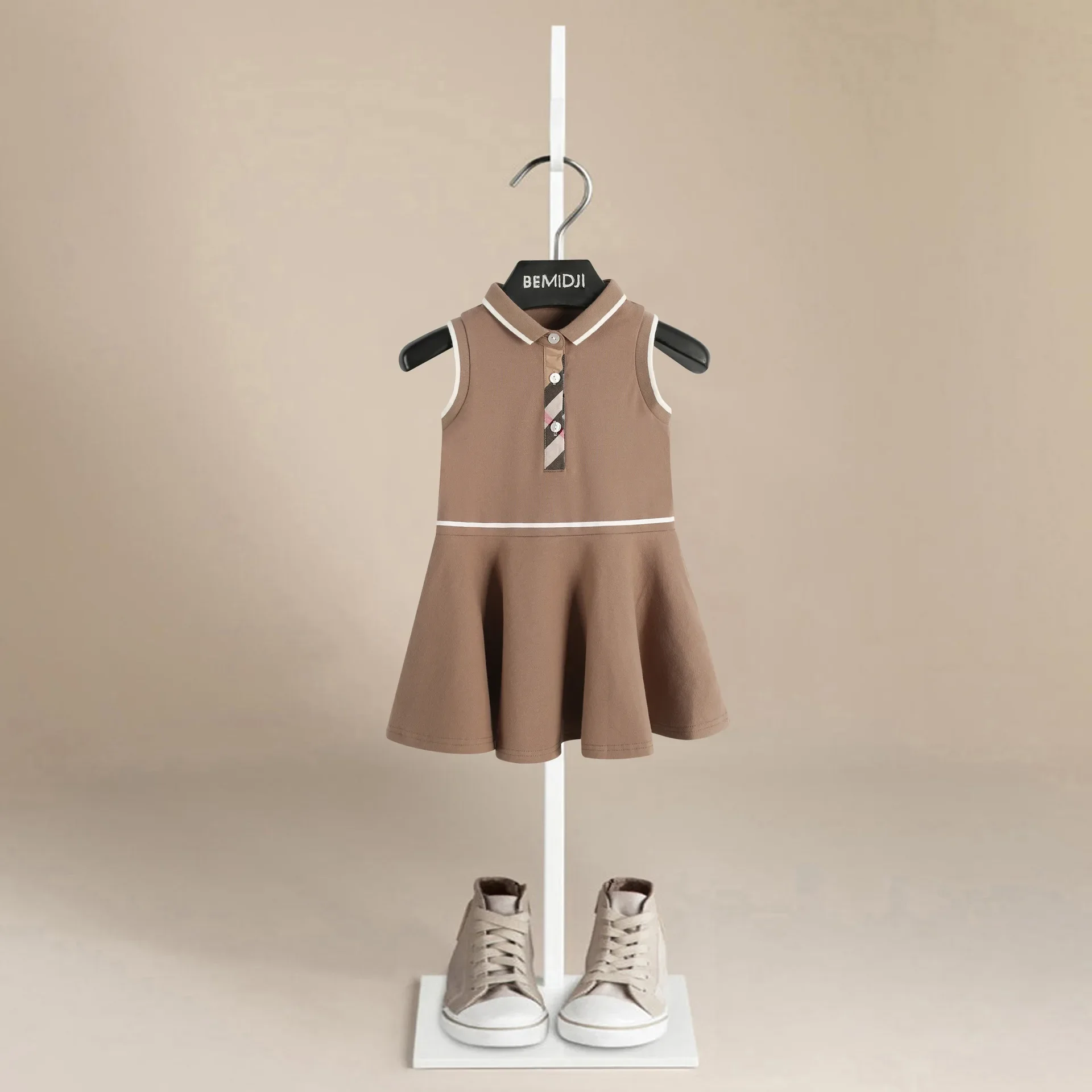 Summer Stylish Girls' Polo Shirt Dresses 1-7Y Trendy ESolid Color Vest Dress for Kid's Children's Clothing Outfit girl dress