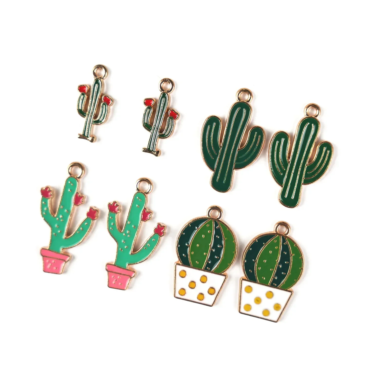 10pcs Desert Plant Cactus Alloy Charm Necklace Potted Pendants Jewelry Crafts Wholesale