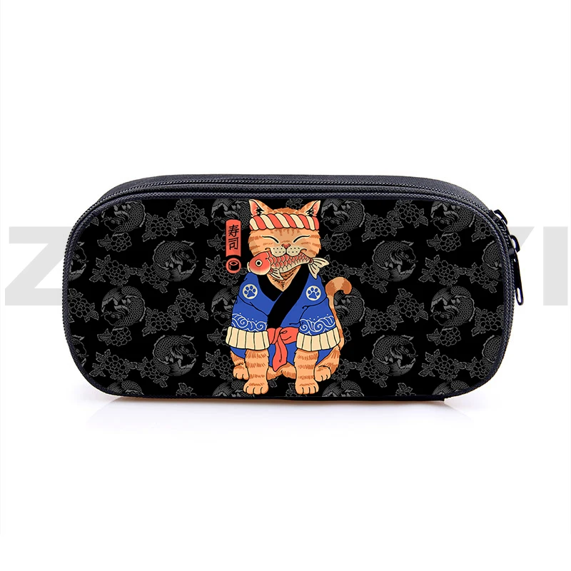 Cosplay Samurai Cat School Supplies High Quality Makeup Bags Examination Dedicated Pencil Case Funny Anime Pen Box Toiletry Bag