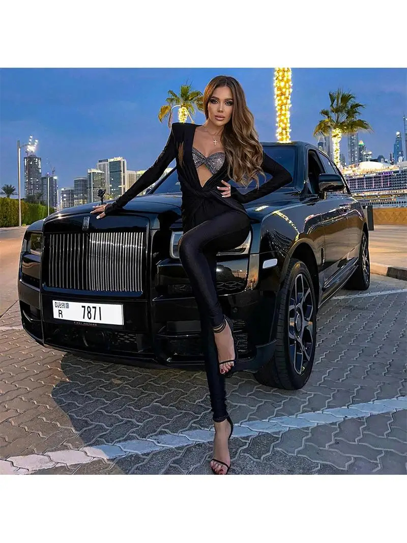 

Сексуальные цельные брюки с вырезами, длинными рукавами и эффектом подтяжки ягодиц, осенне-зимняя новинка, женская одежда, высокая талия, широкие штанины