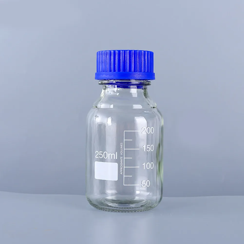 

2Pcs Laboratory Reagent Bottles Graduated Glass Leakproof Sealed Caps Wide Mouth Transparent Chemical Storage Vials for Easy