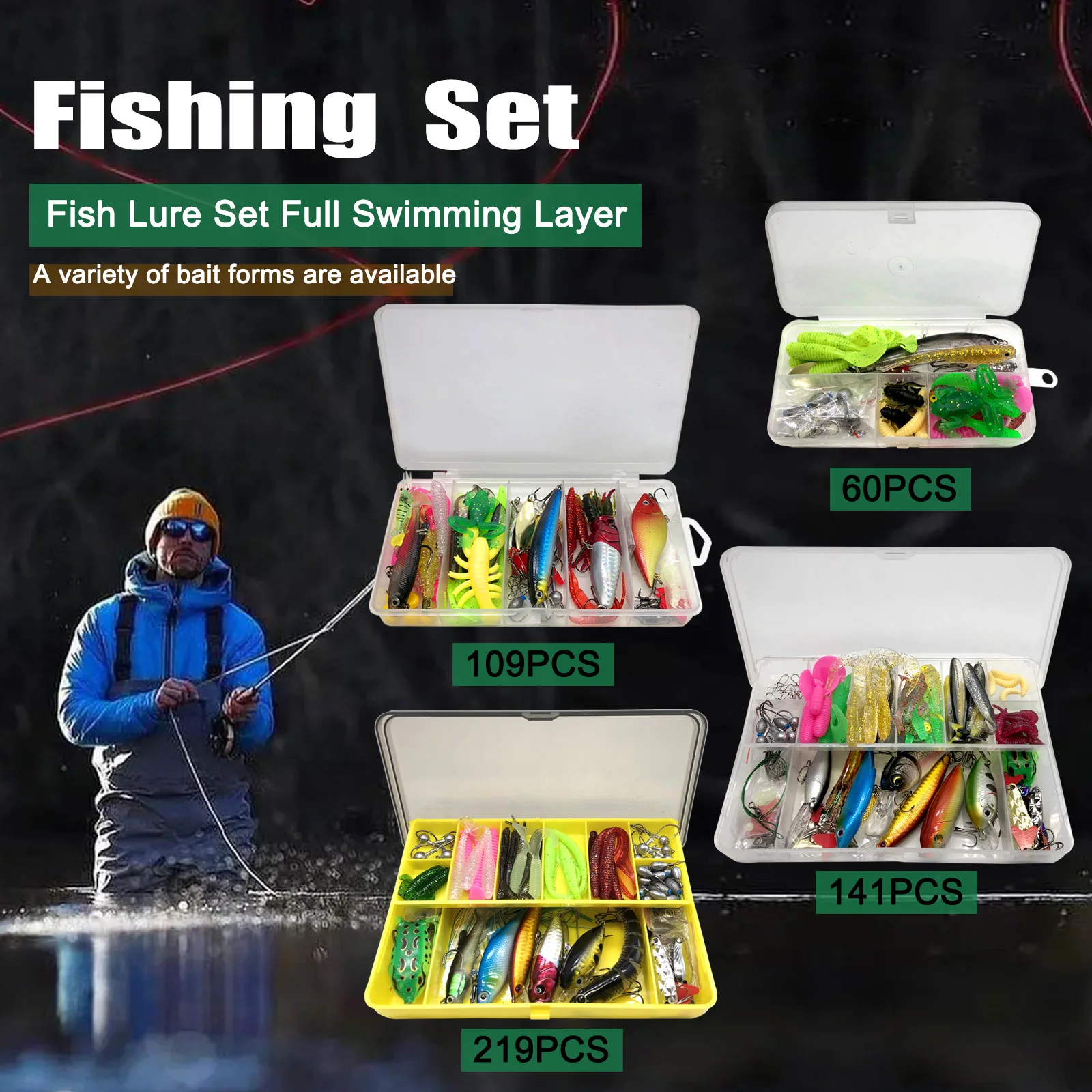 Fishing Lures Kit 60/109/141/219pcs Bait Set With Soft Lure Metal Spoons Hard Minnow Crankbait And Accessories With Tackle Box image 6