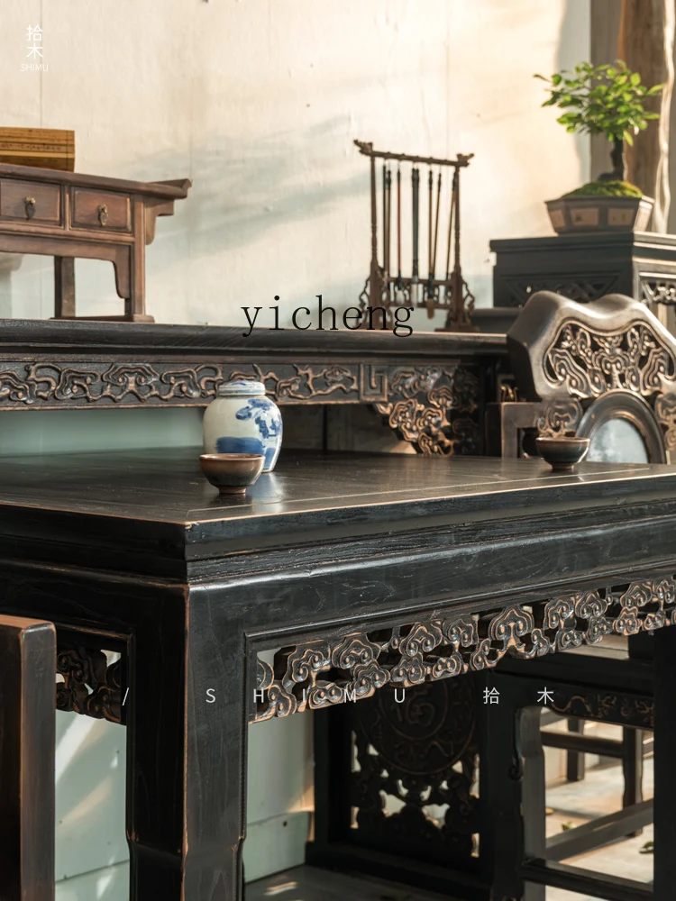 

FY2 Vintage Furniture Antique Look Altar Six-Piece Set Offering Table Incense Case Classical Old Items