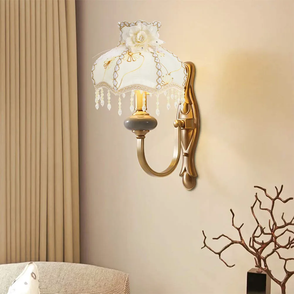 

Винтажный тканевый абажур в европейском стиле с ретро-дизайном из бисера и кружева, мягкий светозащитный декоративный чехол для лампы для спальни и гостиной