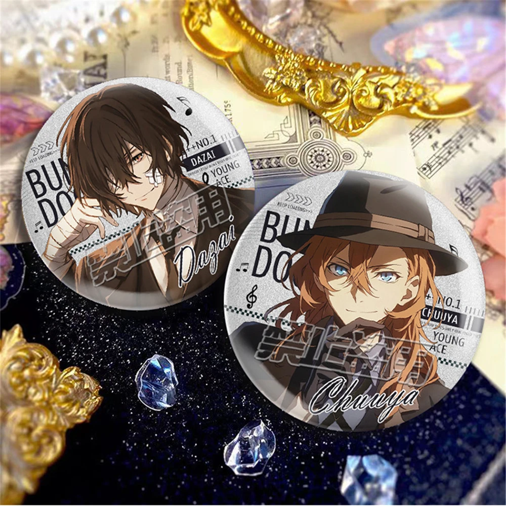 58mm Anime Bungo Stray Dogs Dazai Osamu Nakajima Atsushi Cosplay COSTUME Badge Pin SPTE Tinplate Brooch﻿ Prop Xmas Gilf