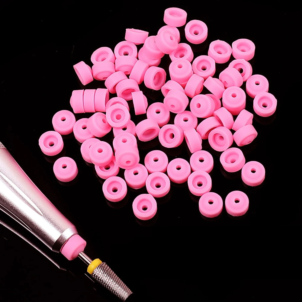 10/20/50/100/400 PCS สีชมพูซิลิโคนป้องกันฝุ่นหมวกสําหรับ 2/32 "เจาะเล็บ Bits-หรือ E-แฟ้มซิลิโคนฝุ่นเล็บสีชมพู