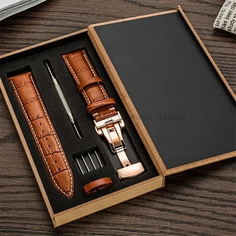 Genuine Leather Watch Band Strap 12/13/14/15/16/17/18/19/20/21/22/23/24 mm Watchband Stainless Steel Butterfly Clasp Wrist Bands