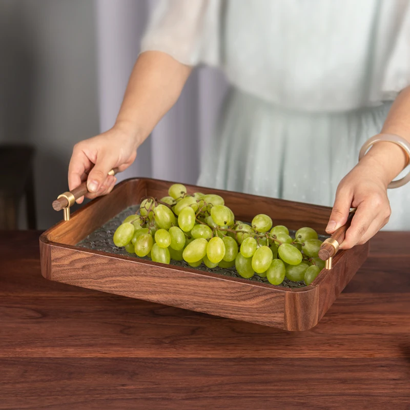 Black walnut wooden fruit plate rectangular tray coffee table home breakfast refreshment wooden plate fruit plate