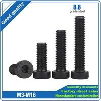1/25Pcs M3 M4 M5 M6 M8 M10 M12 M16 DIN7984 Grade 8.8 Steel Black Allen Hex Hexagon Socket Thin Short Profile Cap Head Screw Bolt