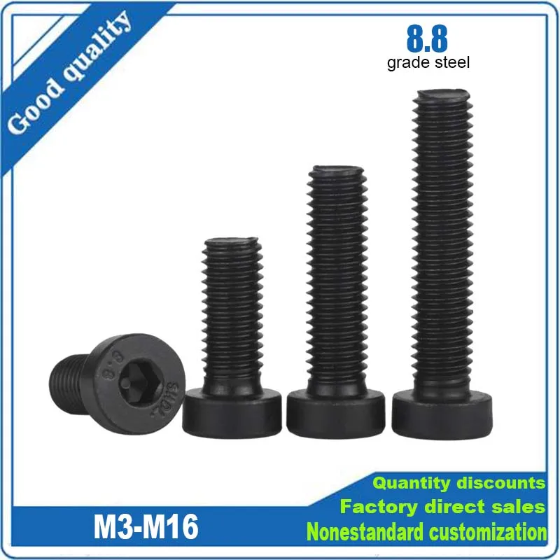 1/25Pcs M3 M4 M5 M6 M8 M10 M12 M16 DIN7984 Grade 8.8 Steel Black Allen Hex Hexagon Socket Thin Short Profile Cap Head Screw Bolt