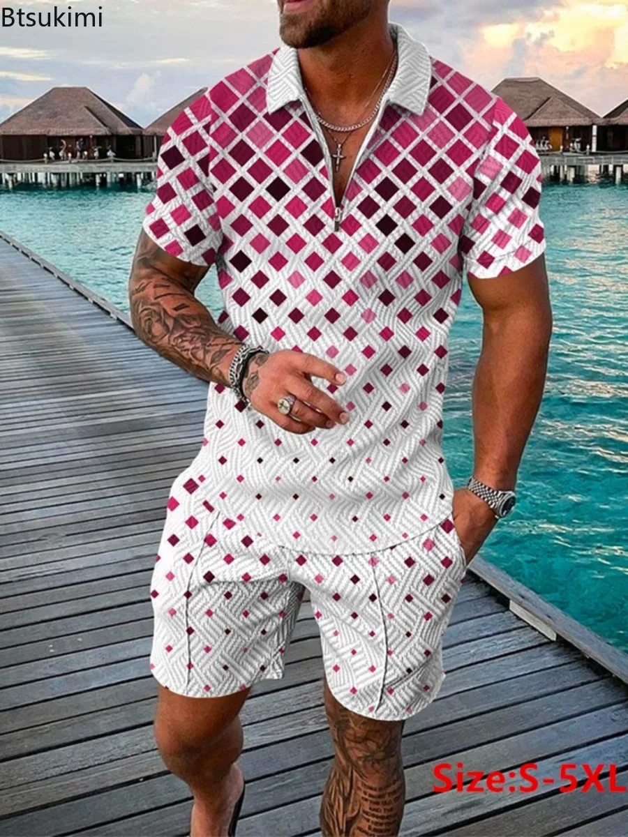 

2025 Men's Shorts Sets 3D Printed Short Sleeve Zip Pullover+Shorts Suit 2PCS Breathable Summer Man Sport Casual Clothing Sets