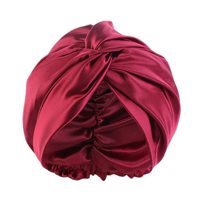 Popular Multi-Color Imitation Silk Double Layer Satin Bonnet Sleep Cap Cross Twist Night Hair Hat Chemotherapy Caps For Women