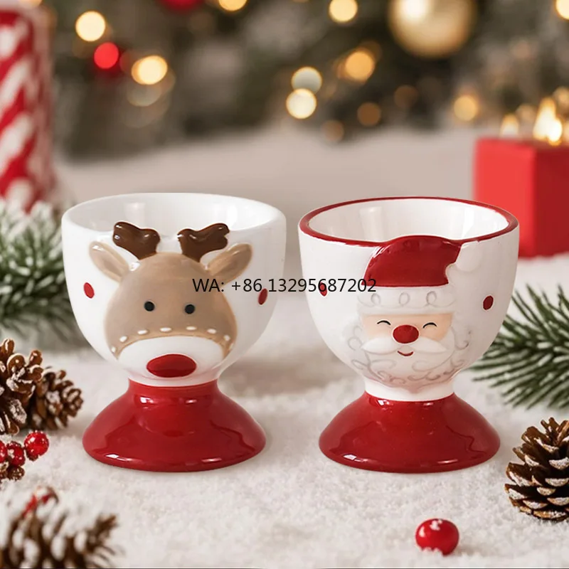 

Nordic Style Ceramic Egg Cup Creative Santa Claus Stitching High Color Value Elk Wine Cup Cute and for Party