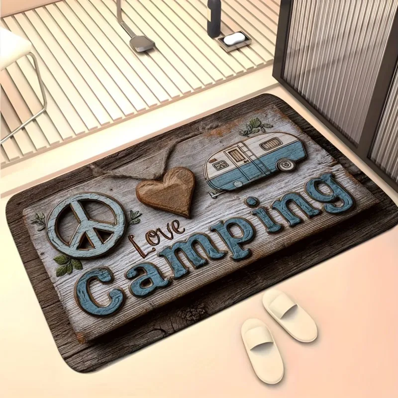 Love Camping Willkommens-Fußmatte, Vintage RV Reise-Camper-Fußmatte, Retro Wohnwagen-Eingangsteppich, Dekoration für Outdoor-Abenteuer