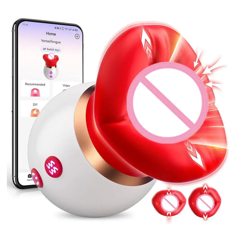 Big Mouth First Kiss Style Tongue Licking Suction Vibration Device APP Controlled Female Dual Use Waterproof Skin Friendly Soft