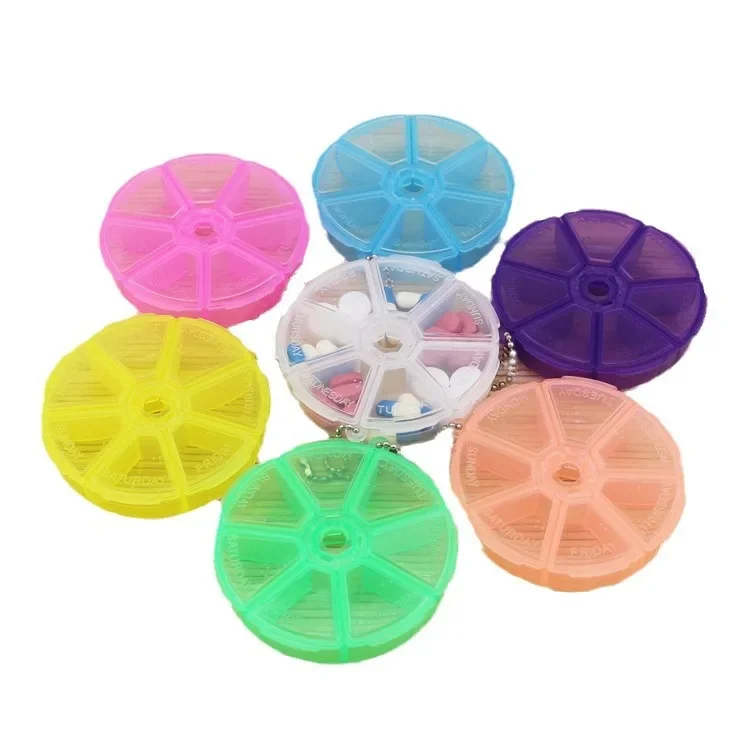 

7 Slot Portable Organizer Pill Case Round Box Health Pill Organizer Box Mini Case Medicine Drug Weekly Pillbox Safe