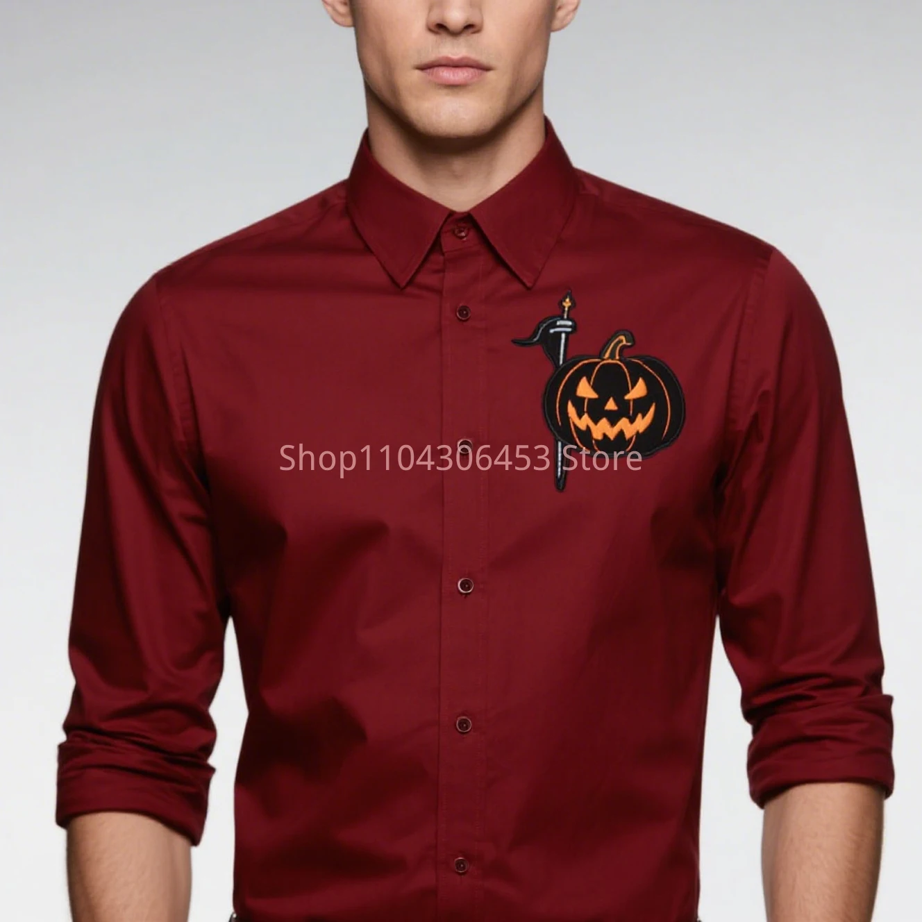 Autumn Men's Halloween Castle Ghost Skull 3D Printing Funny Shirt Hawaiian Casual Long Sleeve Lapel Shirt Party Simple Retro Top