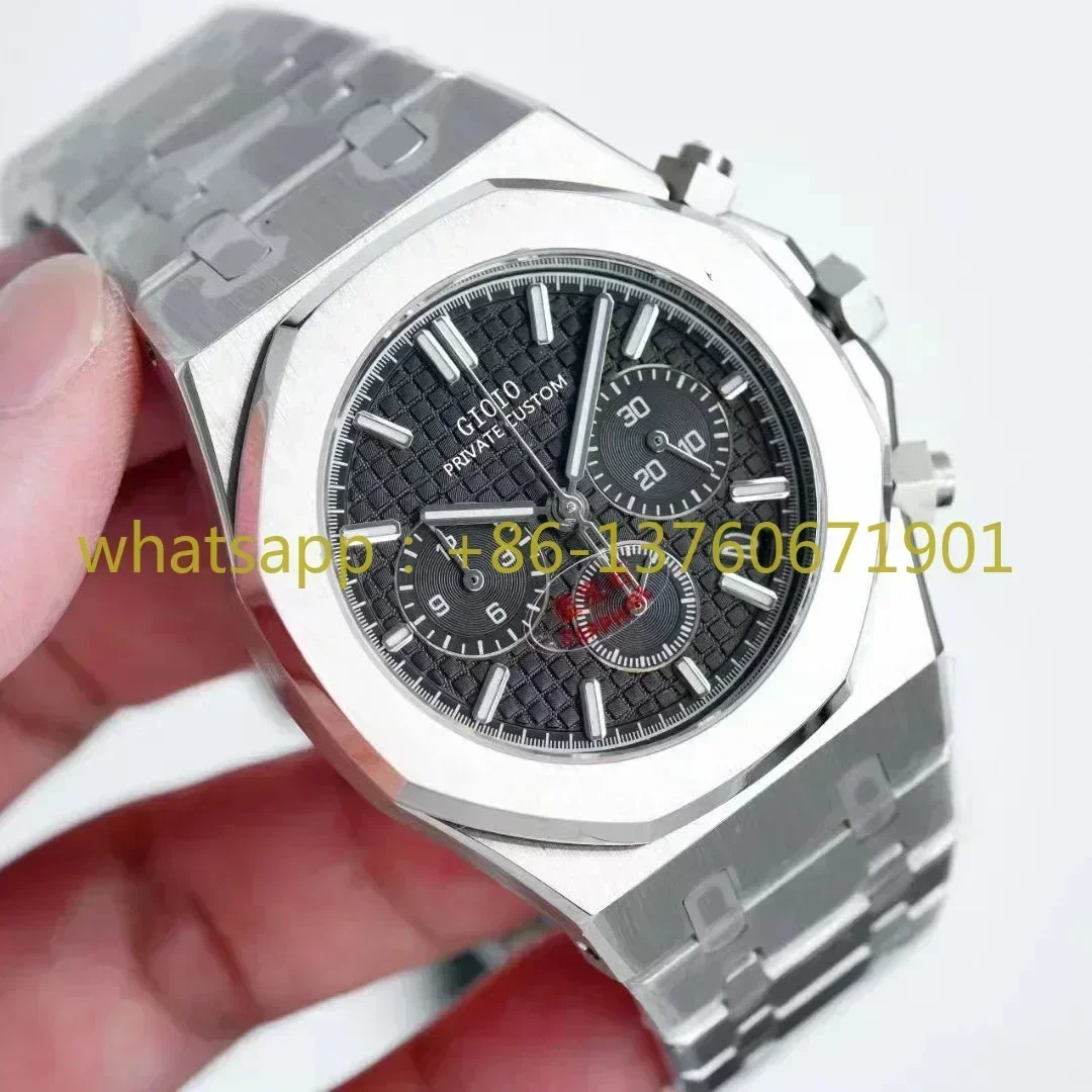 Luxury New Mens Quartz Chronograph Watch Stainless Steel Bracelet for Oaks Black Blue Rose Gold Relogio Masculino 42mm