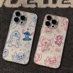 Милый мягкий чехол для телефона Disney Stitch And Angel для iphone 16, 15, 14, 13, 11, 12 PRO MAX XS XR X 7 8 PLUS Y2K, прозрачный чехол с защитой от падения