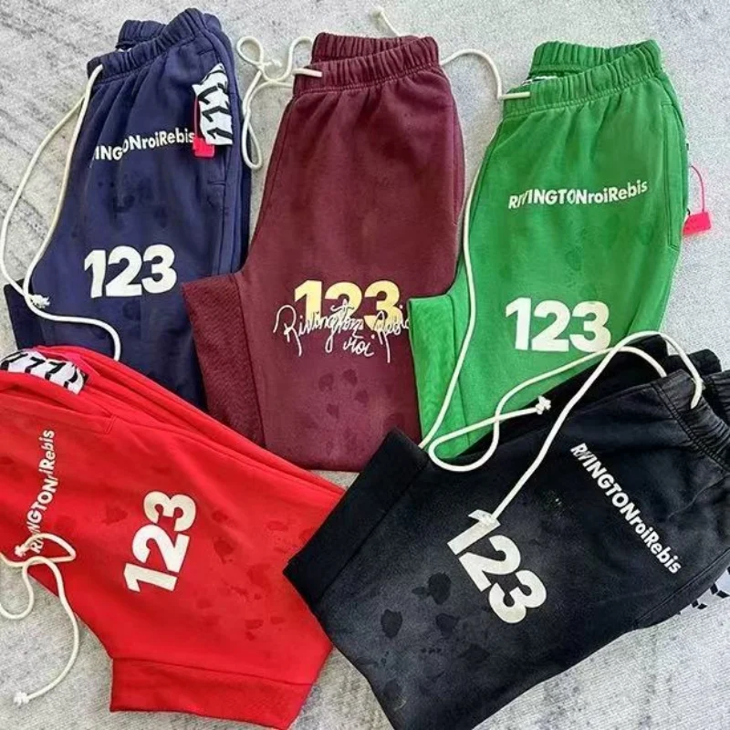 High Street Vintage Old Red Blue Black Green RRR123 Mens Womens Drawstring Sweatpants Oversized Broken Fall/Winter Long Pants