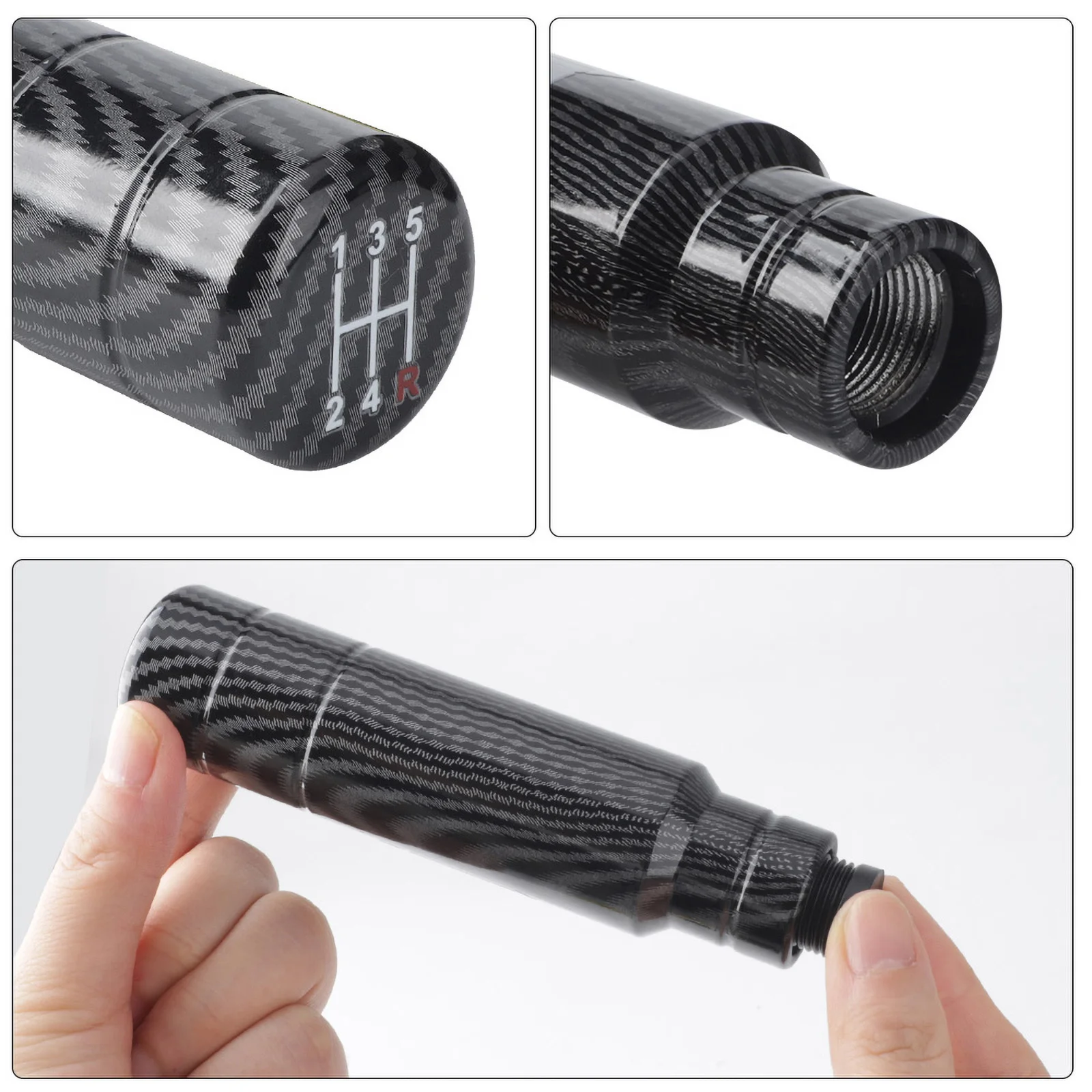 5 Speed Carbon Fiber Style Gear Shift Knob 13CM Universal Shape Manual Transmission Shifter Lever Knob 8MM 10MM 12MM