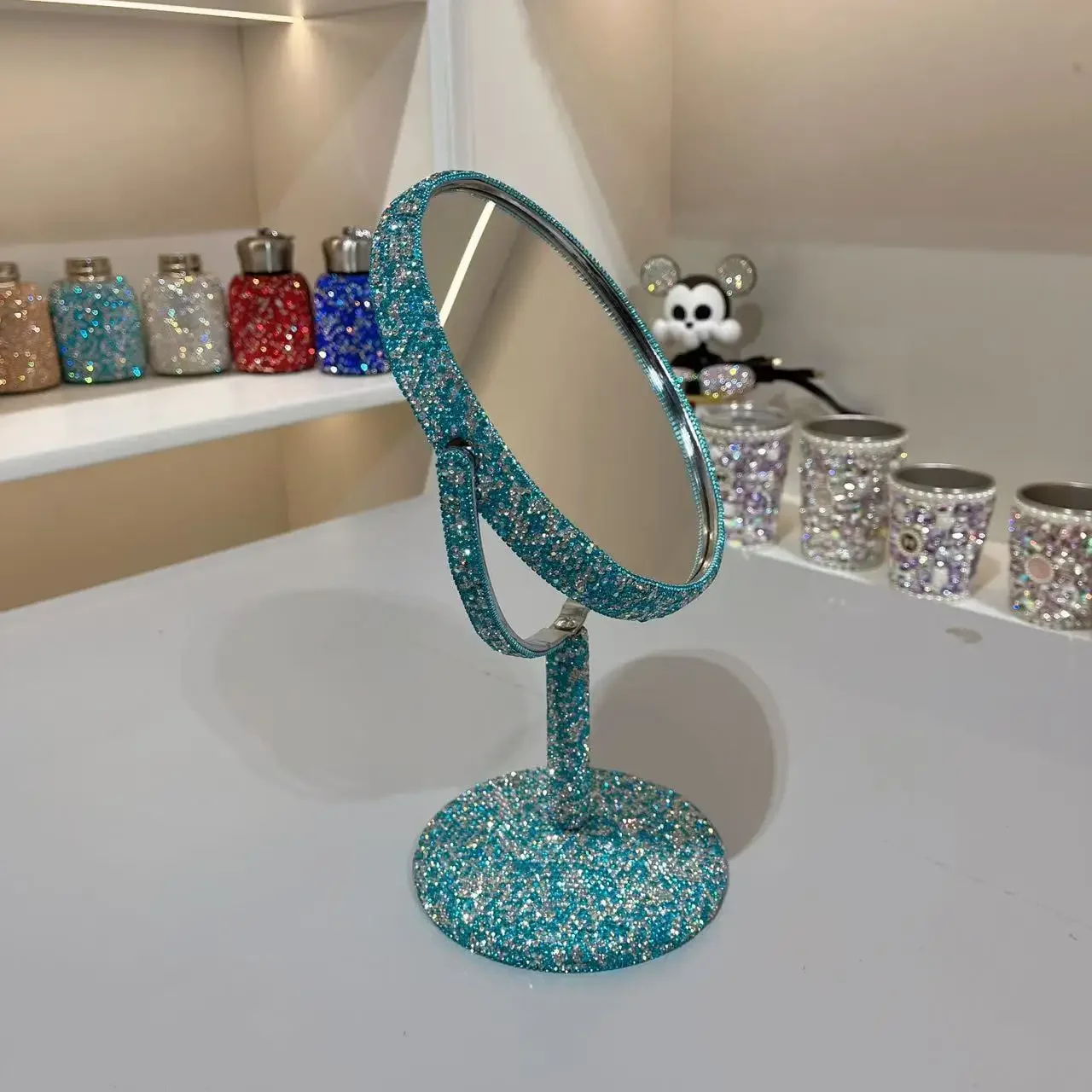 Creative Rhinestone Rotating Folding High-end Makeup Mirror with Diamond Inlaid Home Desktop Fashion Decoration Mirror Gift